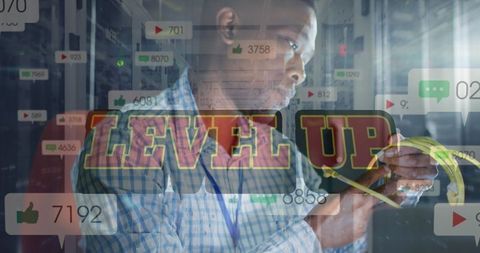 Digital growth and analytics concept with african american worker