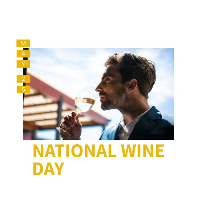 Young Man Celebrating National Wine Day Against Blue Sky - Download Free Stock Templates Pikwizard.com