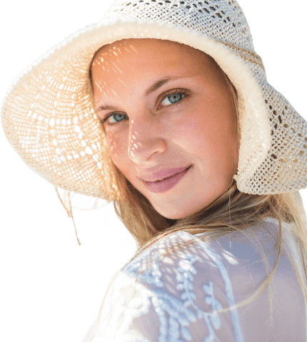 Caucasian woman wearing sunhat transparent background