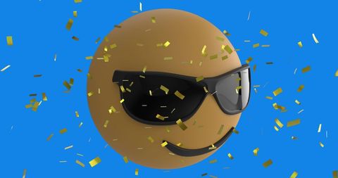 Celebratory Emoji with Sunglasses and Golden Confetti - Download Free Stock Images Pikwizard.com
