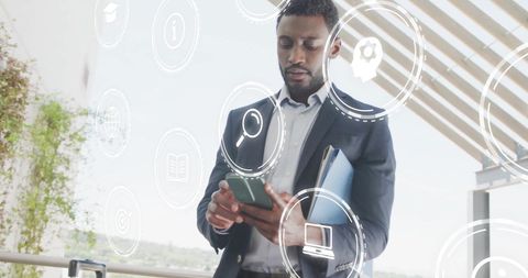 African American Businessman Engaging with Digital Interface