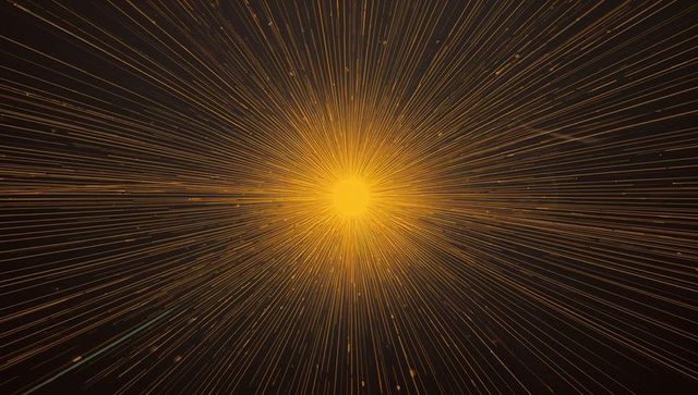 Radiant Yellow Orb Emitting Thin Linear Rays and Soft Halo in Dark Abstract Space