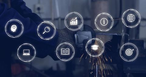 Industrial Workshop with Digital Analytics and Metal Grinding