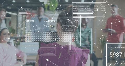Business leader presenting with augmented reality analytics overlays in collaborative office