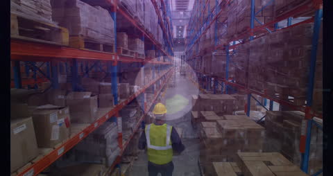 Warehouse Worker on Segway with Digital Shapes Overlay