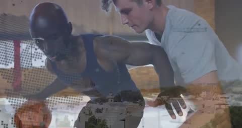 Dynamic Basketball Training in Urban Landscape with Animation Overlay