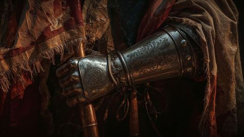 Intricate Medieval Knight Gauntlet with Ornate Engravings