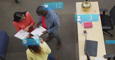 Business Team Collaborating with Social Media Integration