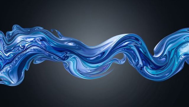 Sinuous Blue Marbled Paint Ribbon with Reflective Sheen on Dark Gradient