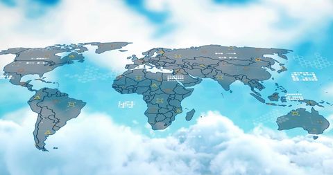 Data Processing on Global Map with Clouds and Sky - Download Free Stock Images Pikwizard.com