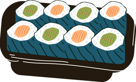 Transparent background sushi rolls on serving platter illustration