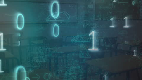 Abstract Technology: Binary Code with Math Overlay