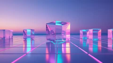 Transparent Cubes with Shifting Light on Neon Grid