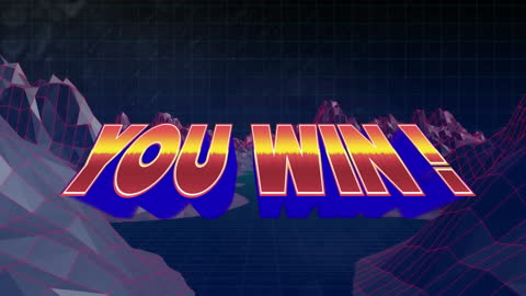 Retro Gaming 'You Win' Text with Digital Grid Background