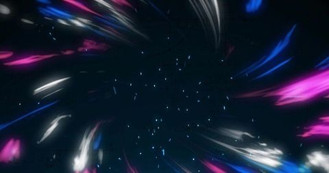Radial neon light vortex with blue particle sparks and motion glow