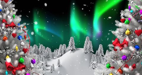 Scenic Christmas Winter Wonderland with Aurora Borealis