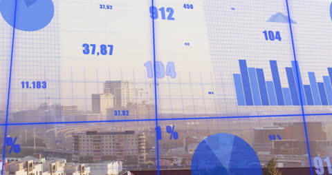 Innovative Financial Data Animation Over Cityscape