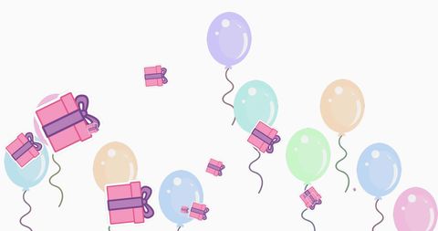Celebration Balloons and Gift Boxes in Flight