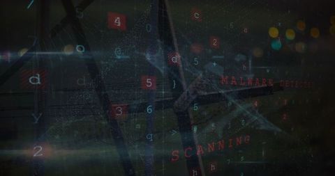 Cybersecurity concept with virus scanning over power grid