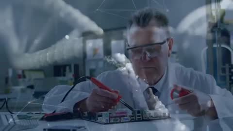 Senior Scientist Testing Circuit Board in Modern Lab Setting