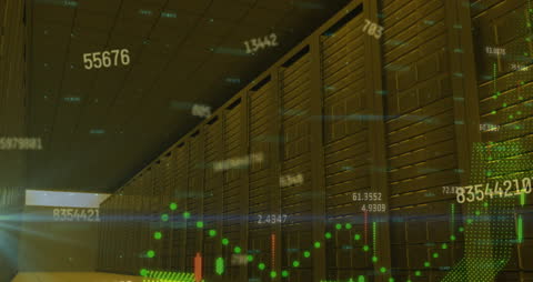 Data Center Animation with Financial Statistics Overlay