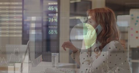 Businesswoman Discussing Digital Data Analytics on Phone