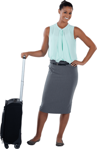 transparent businesswoman smiling with suitcase ready for travel - Download Free Stock Videos Pikwizard.com
