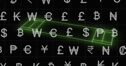 Neon Currency Symbols with Digital Sportfield Background - Download Free Stock Images Pikwizard.com