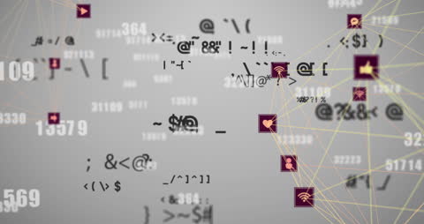 Digital Network Visualization with Icons and Connectivity Lines