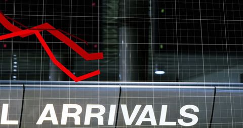 Economic Crisis Red Line Graph Over Airport Setting - Download Free Stock Images Pikwizard.com