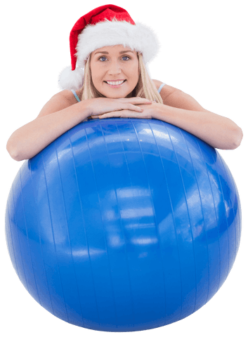 Festive Fitness Blonde with Santa Hat and Exercise Ball Transparent