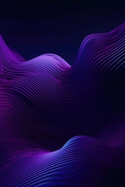 Abstract purple wavy lines on black background, created using generative ai technology. Abstract, colour and shape concept digitally generated image.
