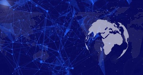 Digital Network Globe on Abstract Futuristic Map Background