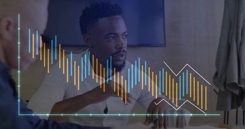 Business presentation with data analysis overlay at conference office