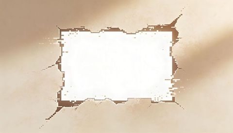Torn Parchment Revealing Glitchy Pixelated Rectangular Cutout Frame Vintage Paper