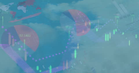 Financial Data Animation Overlay Wind Turbine Scenery