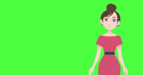 Caucasian Woman Illustration with Gesture on Green Background