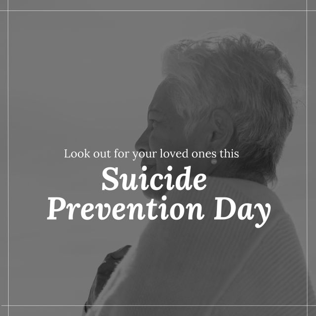 Square image of suicide prevention day text over senior woman in black and white - Download Free Stock Videos Pikwizard.com