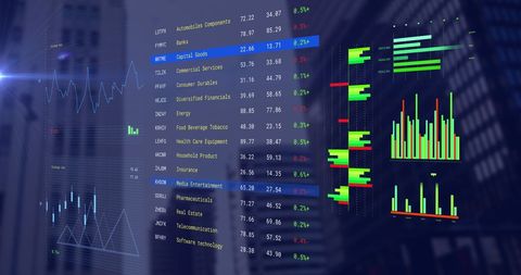 Financial Data Analytics with Cityscape Backdrop - Download Free Stock Images Pikwizard.com