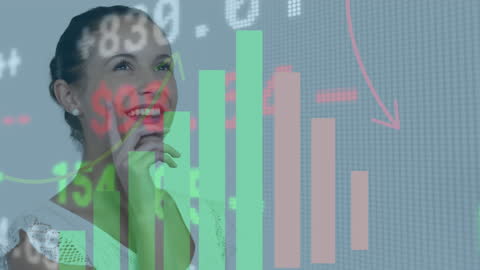 Businesswoman Analyzing Financial Data with Augmented Reality Display