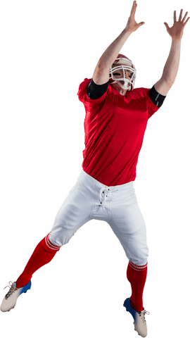 American football player jumping catching ball transparent background