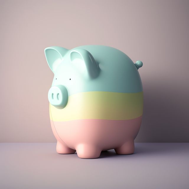 Image of colourful piggy bank on gray background, created using generative ai technology. Piggy bank and finances concept, digitally generated image.