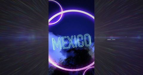 Futuristic neon mexico with palm trees and misty aura