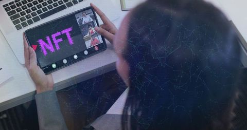 Businesswoman Engaging in Digital NFT Video Call Innovation