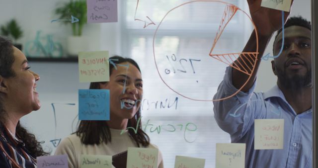 Diverse Team Collaborating on Project Using Glass Board - Download Free Stock Images Pikwizard.com