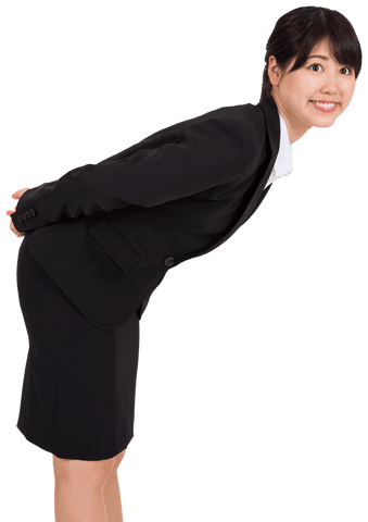 Happy asian businesswoman bowing transparent background