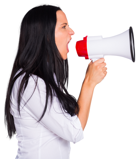 Young Woman is Shouting Through Transparent Megaphone - Download Free Stock Videos Pikwizard.com