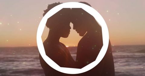 Romantic Embrace At Sunset Beach With Artistic Frame