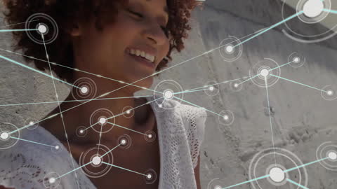 Woman Enjoying Technology with Digital Connections