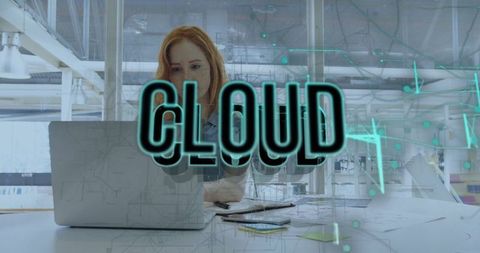 Woman in Office using Laptop with Contemporary Technology Theme